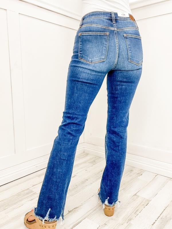 Judy Blue HAVEN Mid Rise Non-Distressed Raw Hem Bootcut Jeans