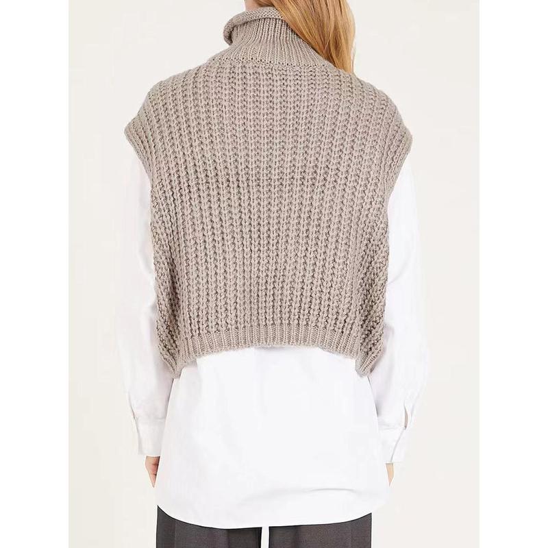 New Fashion Women's Knitted Sweaters Vest Cable Sleeveless Turtleneck Loose Casual Pullover Crop Tops