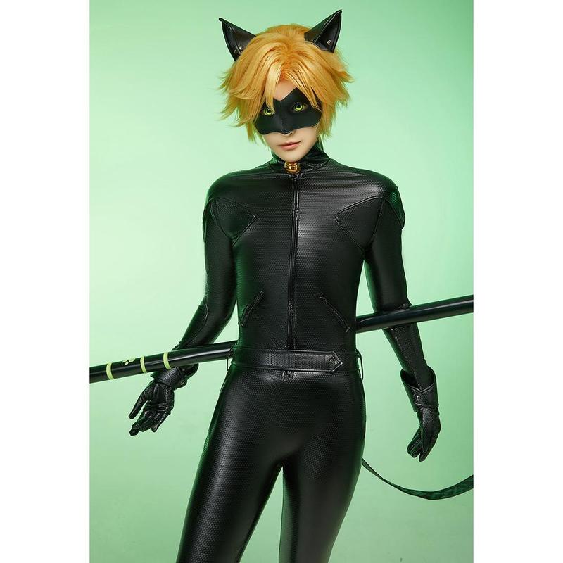 Miraculous Cat Noir Elastic Leather Jumpsuit Halloween Cosplay Costume Set Unisex Adult