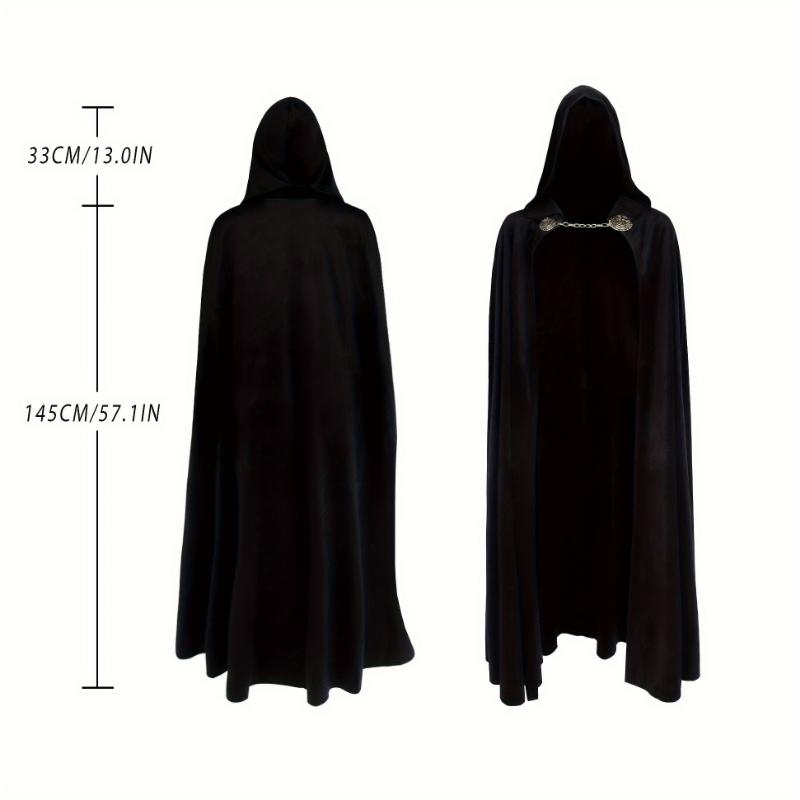 L'VOW Viking-Inspired Black Medieval Hooded Cape with Brooch - Renaissance Witch Cloak, Hobbit Costume Accessory, for Halloween