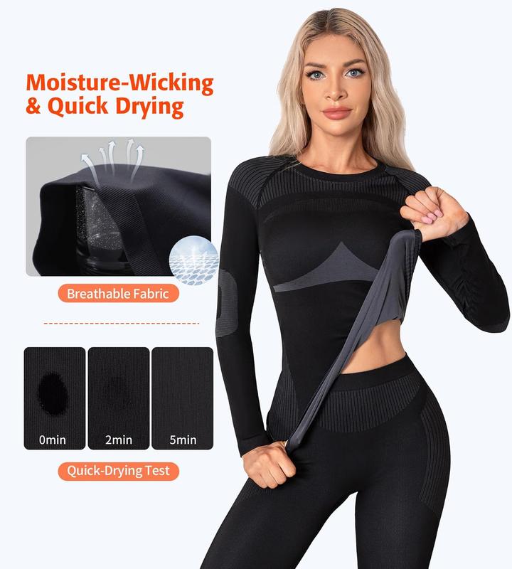 Thermal Underwear Set for Women Long Johns Seamless Warm Base Layer Top & Bottom for Cold Weather