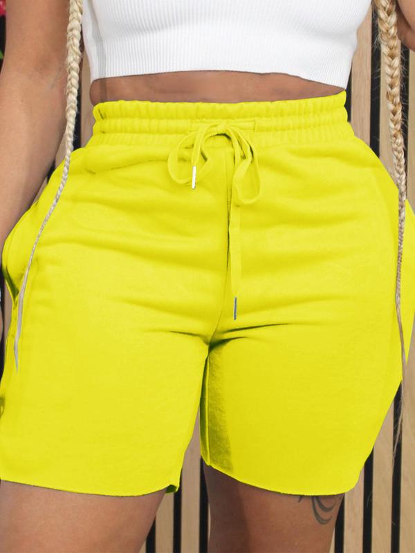 Women's Plain Drawstring Waist Track Shorts, Casual Pocket Shorts for Summer, Women's Bottoms for Daily Wear