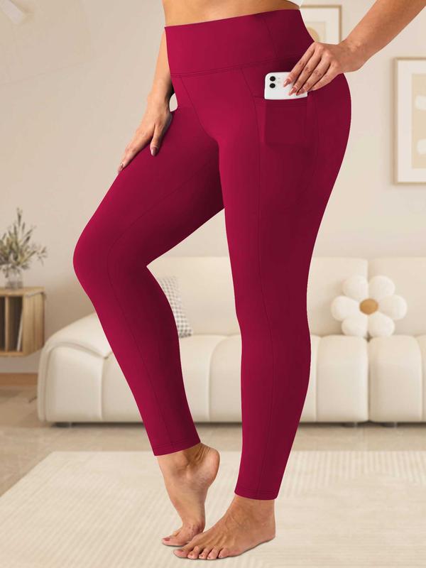  Solid High Waist Pocket Leggings, Casual Comfy Breathable Skinny Pants for Daily Wear, Women's Bottoms for All Seasons