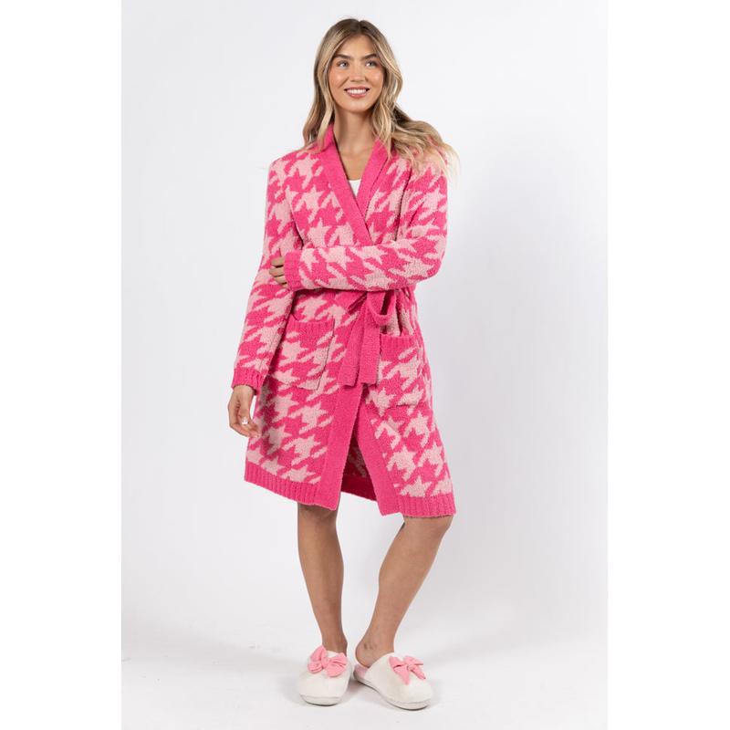 It Was All A Dream Pink Tonal Houndstooth Robe DOORBUSTER