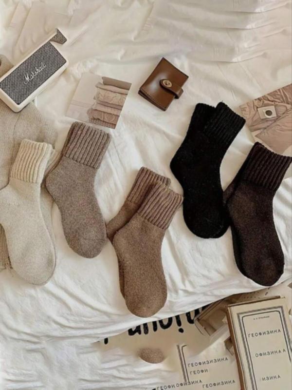 Women's Solid Mid-calf Socks, Casual Soft Comfy Warm Socks for Fall & Winter, Women's Socks for Daily Wear