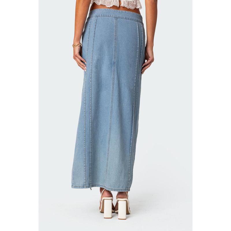 Valencia Ruffle Slitted Denim Maxi Skirt