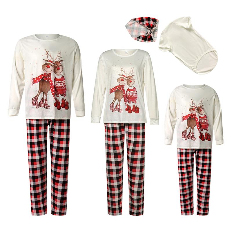 Matching Christmas Pajamas For Family, Cartoon Elk Plaid Pattern Elastic Waist Parent-child Clothing