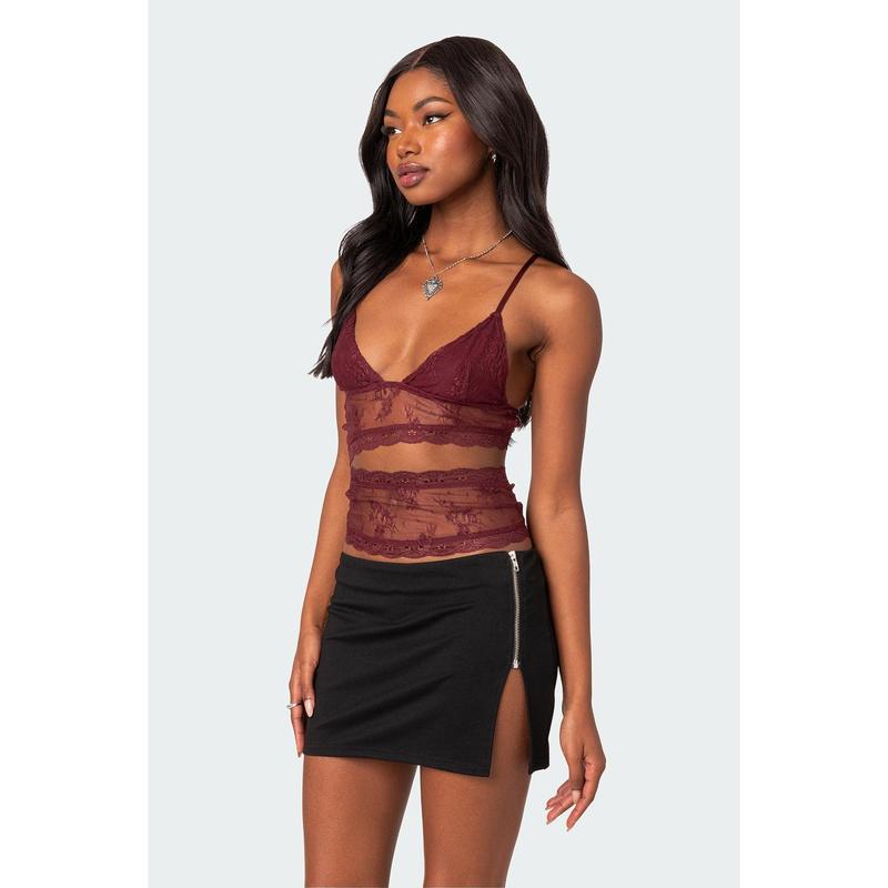 Spice Cut Out Sheer Lace Tank Top