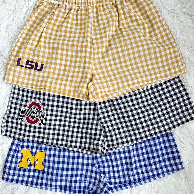 Personalized NCAA College Football Gingham Shorts, Women Gingham Shorts, Gift for Bed Party