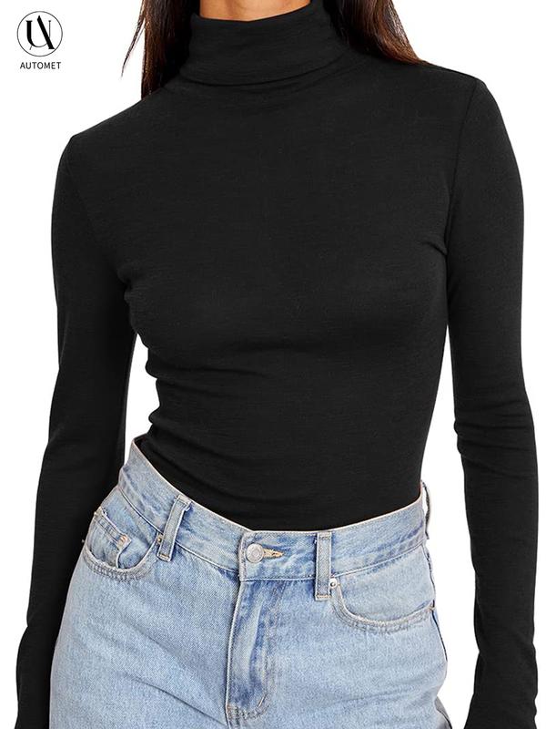 AUTOMET Womens Long Sleeve Tops Mock Neck Turtleneck Shirts Slim Fit Basic Layering Stretch Soft Thermal Undershirts Trendy Fall Winter Going Out Tops 2024