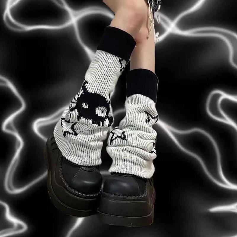 Gothic  Print Two Side Wear Knitted Leg Warmers Socks Y2k Star Punk Girls   Streetwear Leg Cover