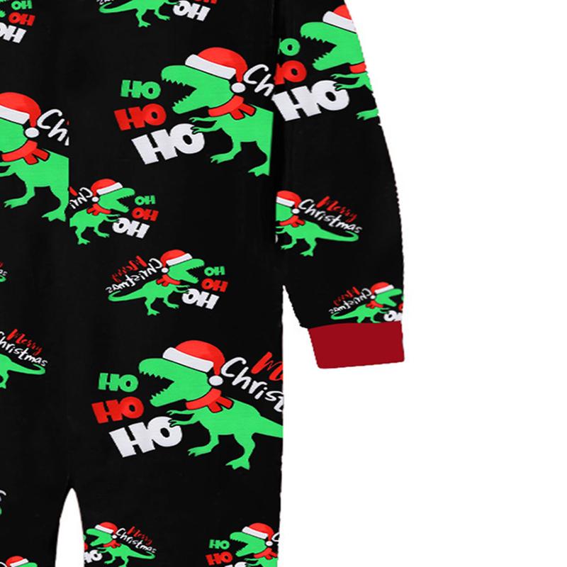 Christmas Family Matching Jumpsuit, Long Sleeve Hooded Dinosaur Print Zipper Closure Loungewear