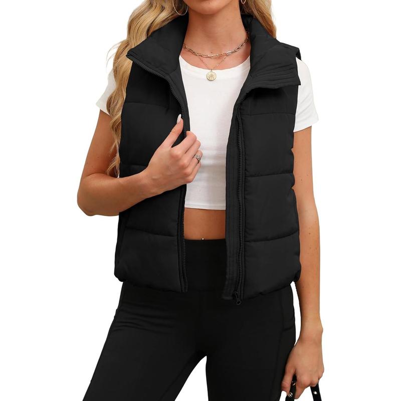 Puffer Vest Women Cropped Stand Collar Lightweight Padded Outerwear Fall ter Clothes Warm Zip Up with Pockets