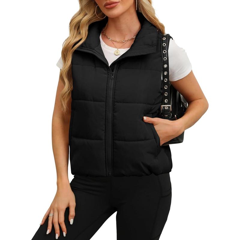 Puffer Vest Women Cropped Stand Collar Lightweight Padded Outerwear Fall ter Clothes Warm Zip Up with Pockets