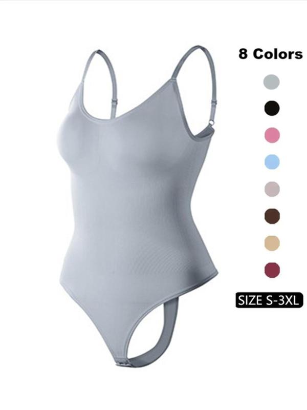 Women's Solid Adjustable Strap Backless Shapewear Bodysuit, Casual Comfy Seamless Tummy Control Butt Lifting Bodysuit for Daily Wear, Ladies Shapewear for All Seasons, Downtown Girl Clothes