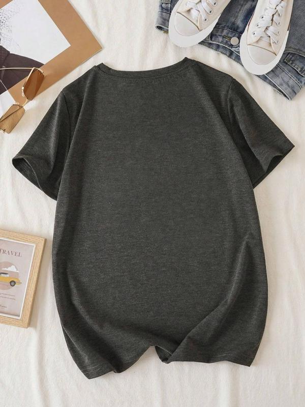 Women's Letter Print Round Neck Tee, Casual Short Sleeve Crew Neck T-Shirt for Summer, Fashion Women's Top for Daily Wear