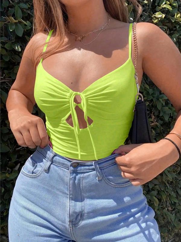 Women's Y2K Cut Out Ruched Crop Cami Top, Casual Solid Y2k Drawstring Cropped Top for Summer, Fashion Women's Top for Daily Wear, Minimalist Womenswear