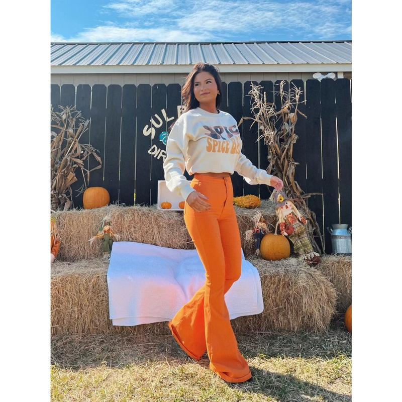 Fiona High Waisted Bell Bottom Flare Jeans - Orange