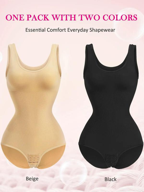 Women's Solid Scoop Neck Compression Shapewear Bodysuit, Summer Wear, Hook Eye Design High Stretch Tummy Control Bodysuit, Body Shapewear, Womenswear Underwear