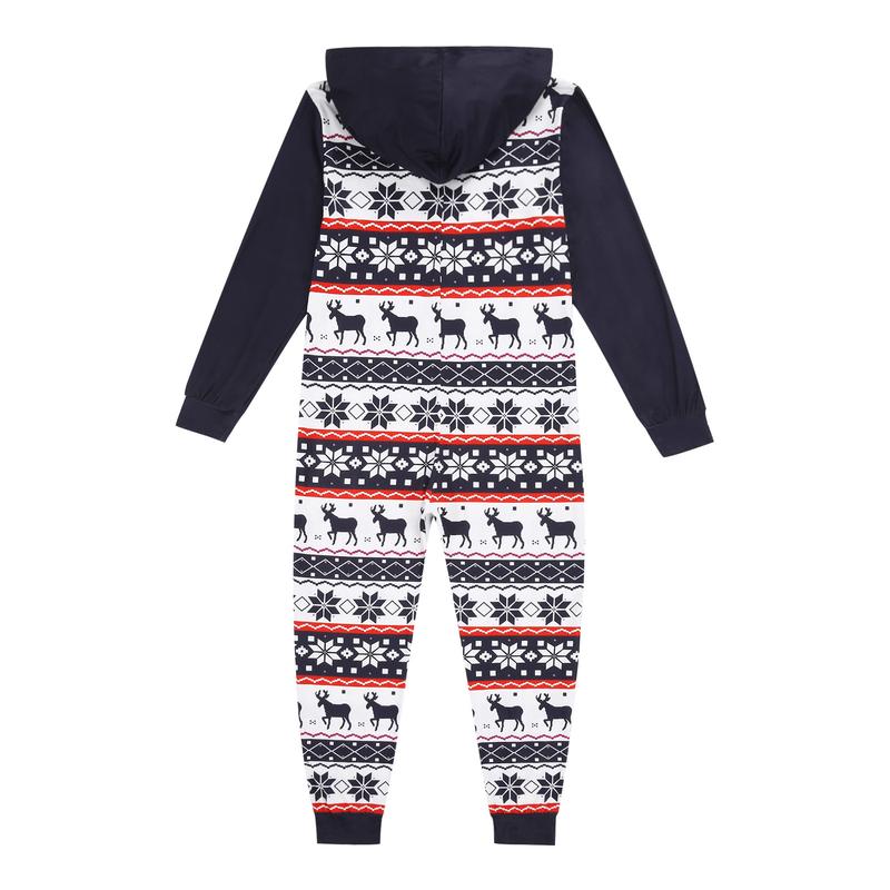 Christmas Pajamas For Family Matching Pajamas Set Fleece  Zipper Hooded Jumpsuit Holiday Pjs Sleepwear