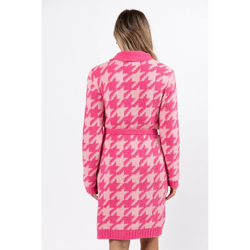 It Was All A Dream Pink Tonal Houndstooth Robe DOORBUSTER