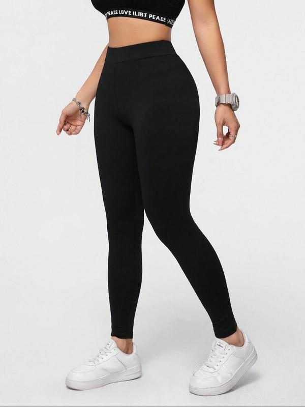 Women's Solid High Waist Leggings, Casual Comfy Breathable Skinny Pants for Daily Wear, Ladies Bottoms for Spring & Fall