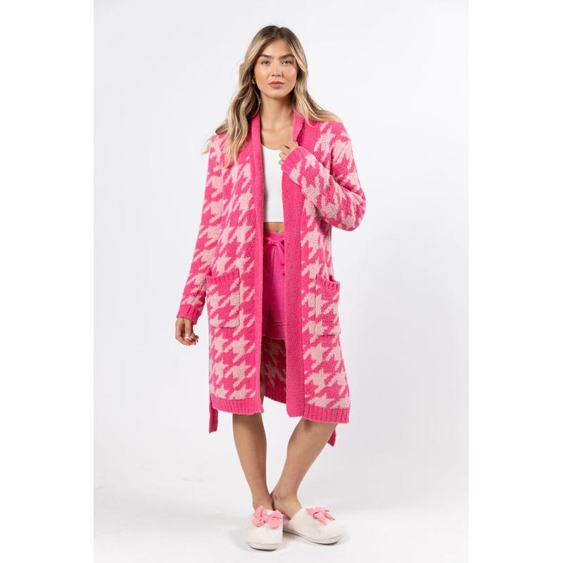 It Was All A Dream Pink Tonal Houndstooth Robe DOORBUSTER