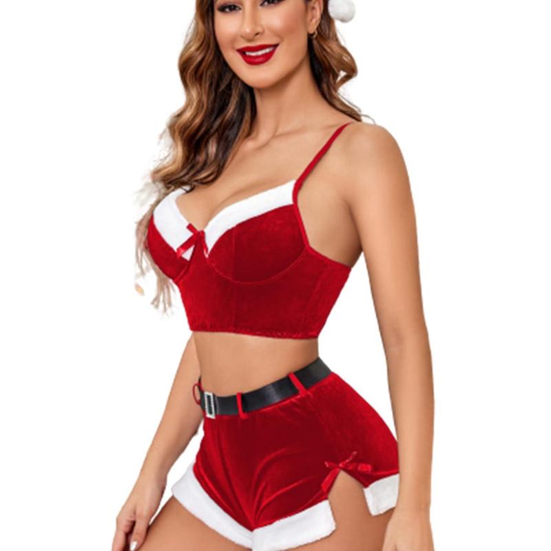 Avidlove Christmas Outfits for Women Party Santa Costume Velvet Xmas Christmas Set with Christmas Hat