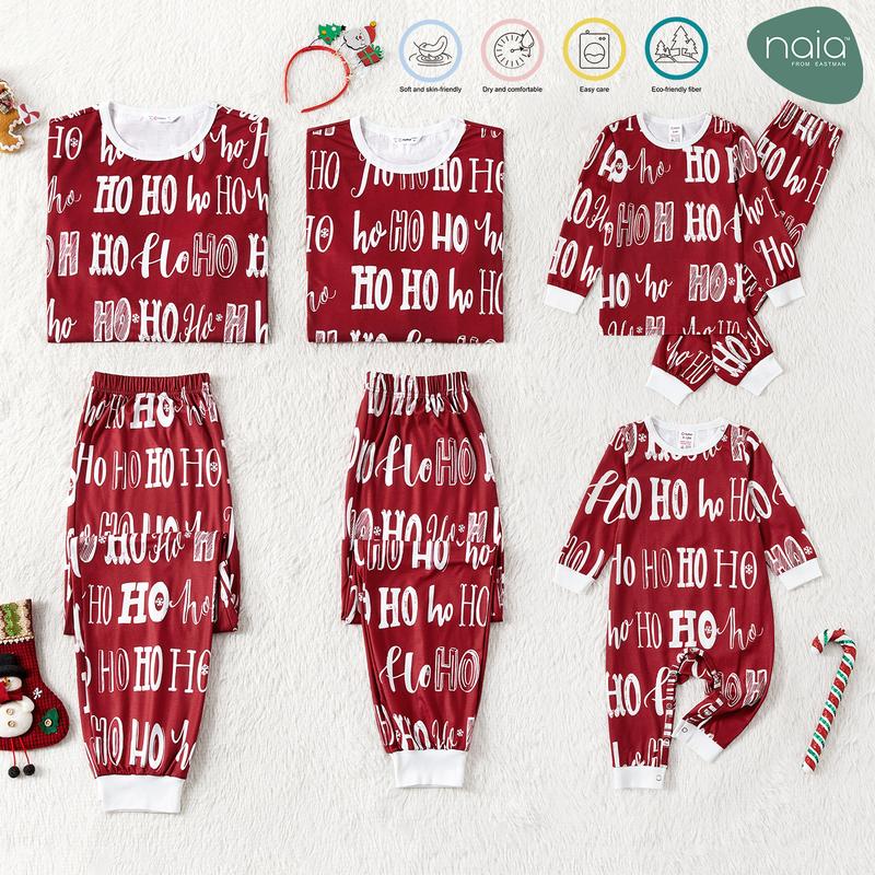 PatPat Christmas Family Matching Allover Letter Print Burgundy Long-sleeve Naia Pajamas Sets