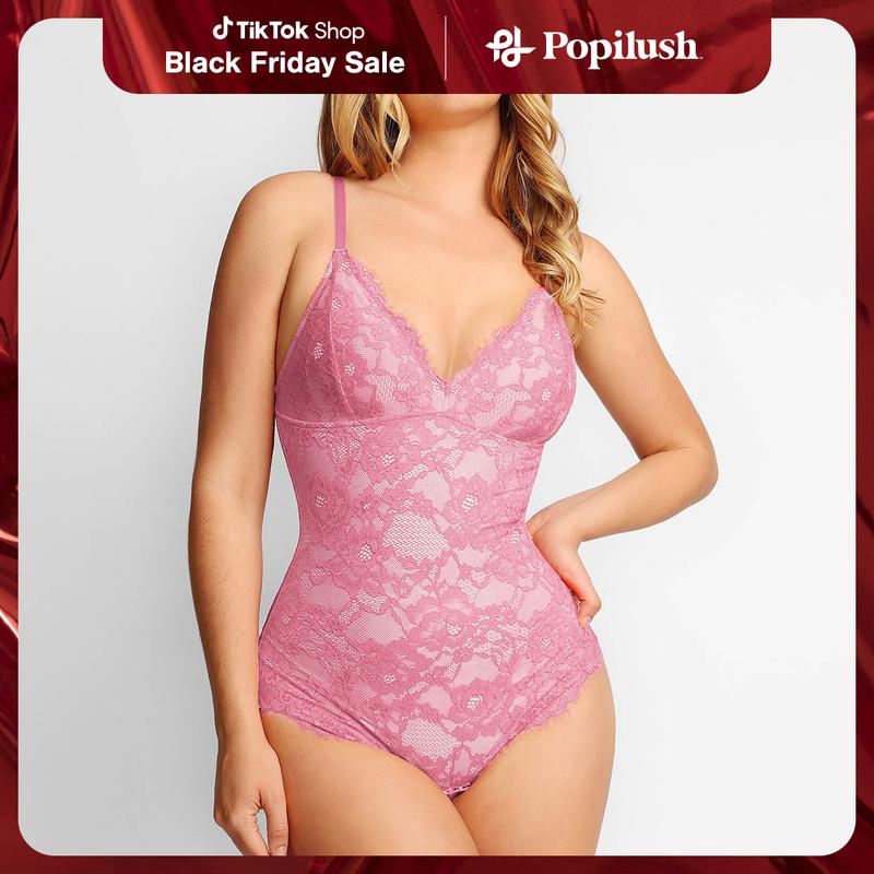 Popilush Lace Smooth V-Neck Shapewear Bodysuit Official Live Christmas