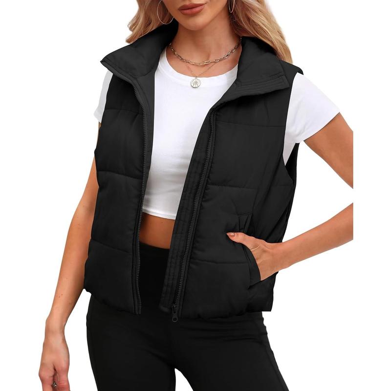 Puffer Vest Women Cropped Stand Collar Lightweight Padded Outerwear Fall ter Clothes Warm Zip Up with Pockets