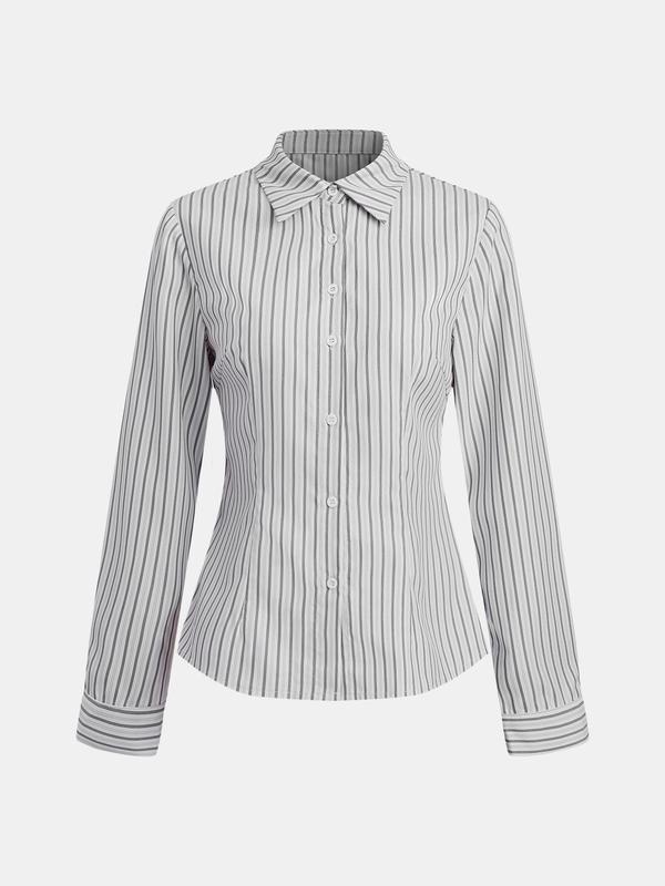 YOZY Women's Striped Print Button Front Shirt, Casual Long Sleeve Collared Blouse Top for Daily Wear, Ladies Clothes for All Seasons