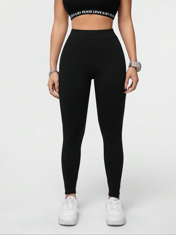 Women's Solid High Waist Leggings, Casual Comfy Breathable Skinny Pants for Daily Wear, Ladies Bottoms for Spring & Fall