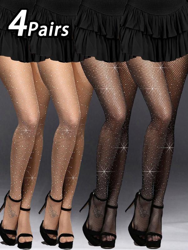 Women's Rhinestone Decor Fishnet Tights, Shiny Fishnet Pantyhose for Party Club Dating, Ladies Pantyhose for All Seasons