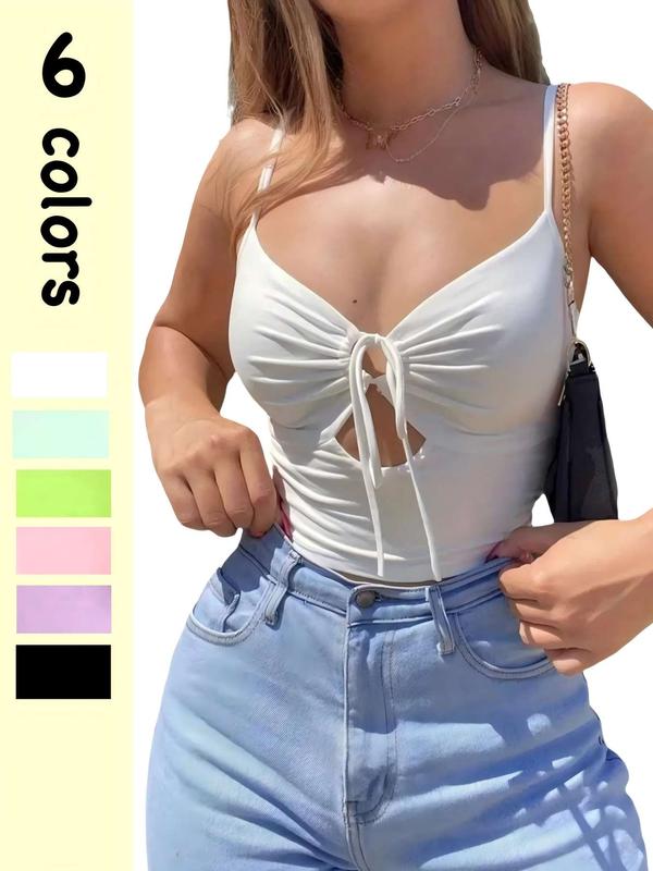 Women's Y2K Cut Out Ruched Crop Cami Top, Casual Solid Y2k Drawstring Cropped Top for Summer, Fashion Women's Top for Daily Wear, Minimalist Womenswear