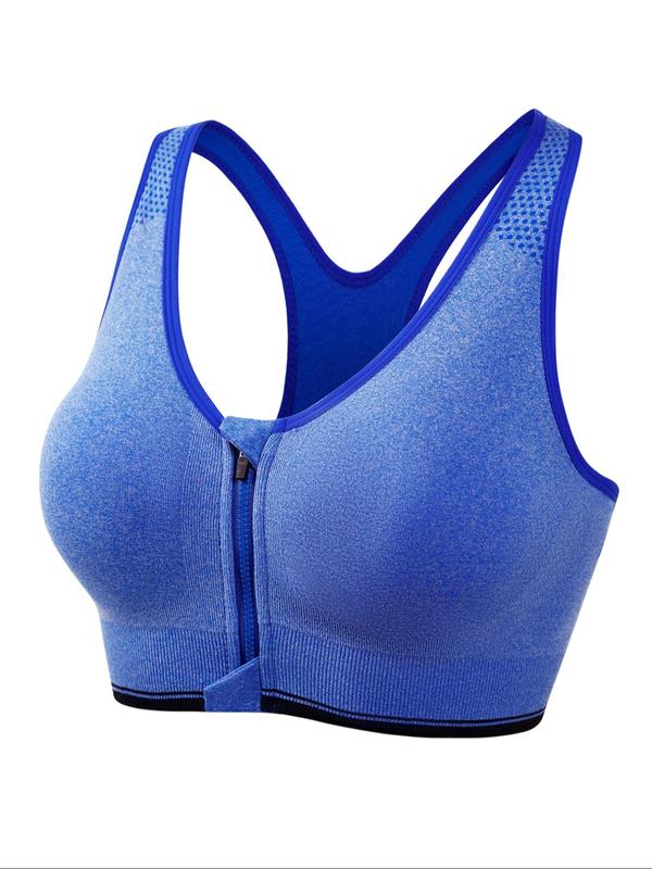 Plus Size Solid Zip Front Racerback Wireless Bra, Breathable V Neck Bralettes, Bras for Women, Lingerie for Women, Push Up Bra, Women's Lingerie for All Seasons, Bras for Women, Women's Plus Size Clothes