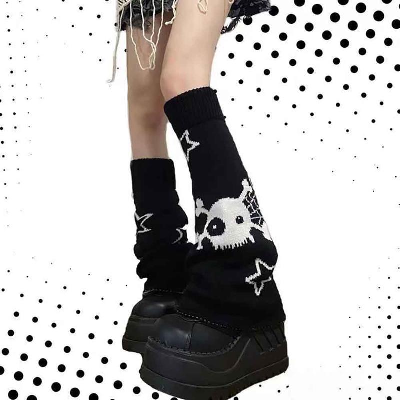 Gothic  Print Two Side Wear Knitted Leg Warmers Socks Y2k Star Punk Girls   Streetwear Leg Cover