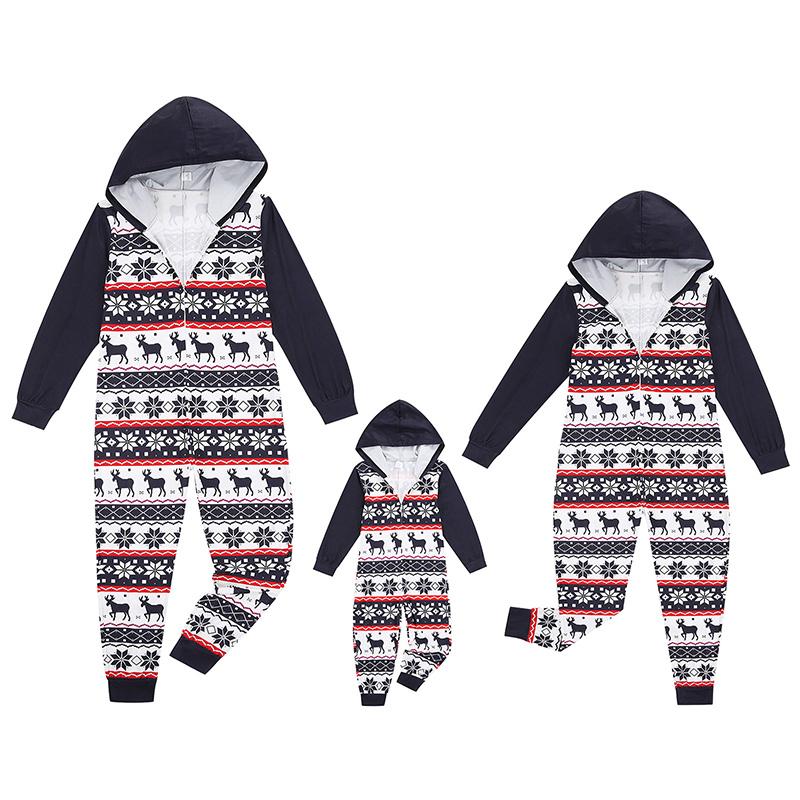 Christmas Pajamas For Family Matching Pajamas Set Fleece  Zipper Hooded Jumpsuit Holiday Pjs Sleepwear