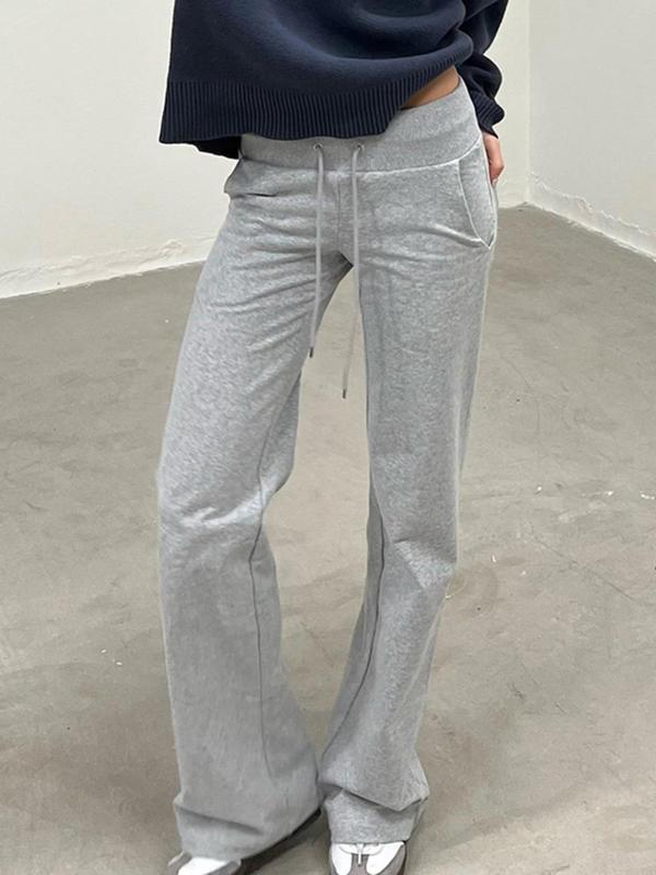 Women's Plain Drawstring Waist Straight Leg Pants, Casual Pocket High Waist Trousers for Fall, Fall Pants, Pants for Women, Fashion Women's Fall Bottoms for Daily Wear, Downtown Girl Clothes