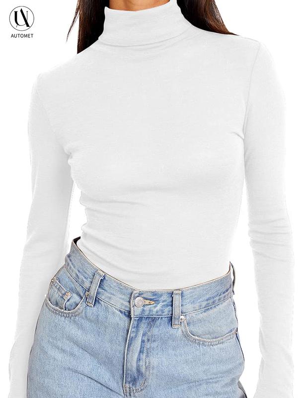 AUTOMET Womens Long Sleeve Tops Mock Neck Turtleneck Shirts Slim Fit Basic Layering Stretch Soft Thermal Undershirts Trendy Fall Winter Going Out Tops 2024