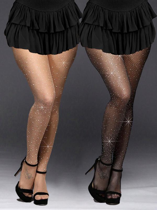 Women's Rhinestone Decor Fishnet Tights, Shiny Fishnet Pantyhose for Party Club Dating, Ladies Pantyhose for All Seasons