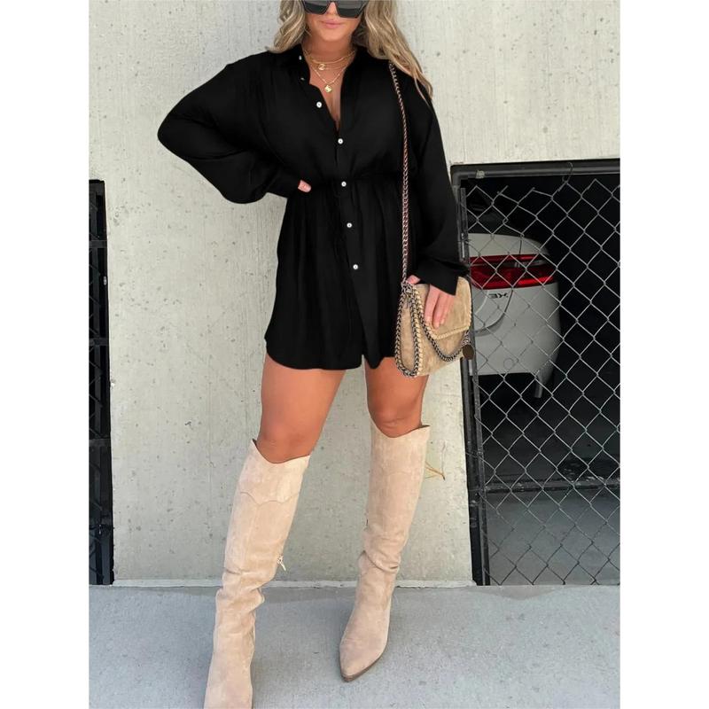 Women's Long Sleeve Jumpsuit With Button Fashion Shirt Dress