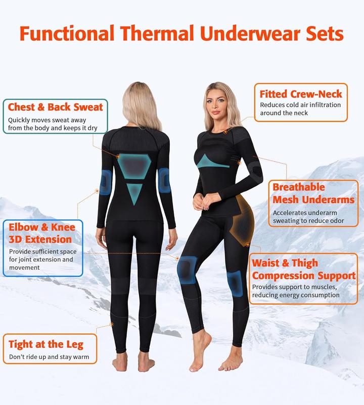 Thermal Underwear Set for Women Long Johns Seamless Warm Base Layer Top & Bottom for Cold Weather