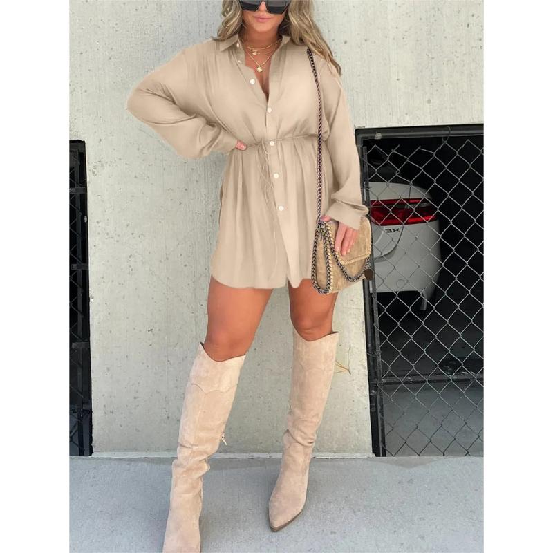 Women's Long Sleeve Jumpsuit With Button Fashion Shirt Dress