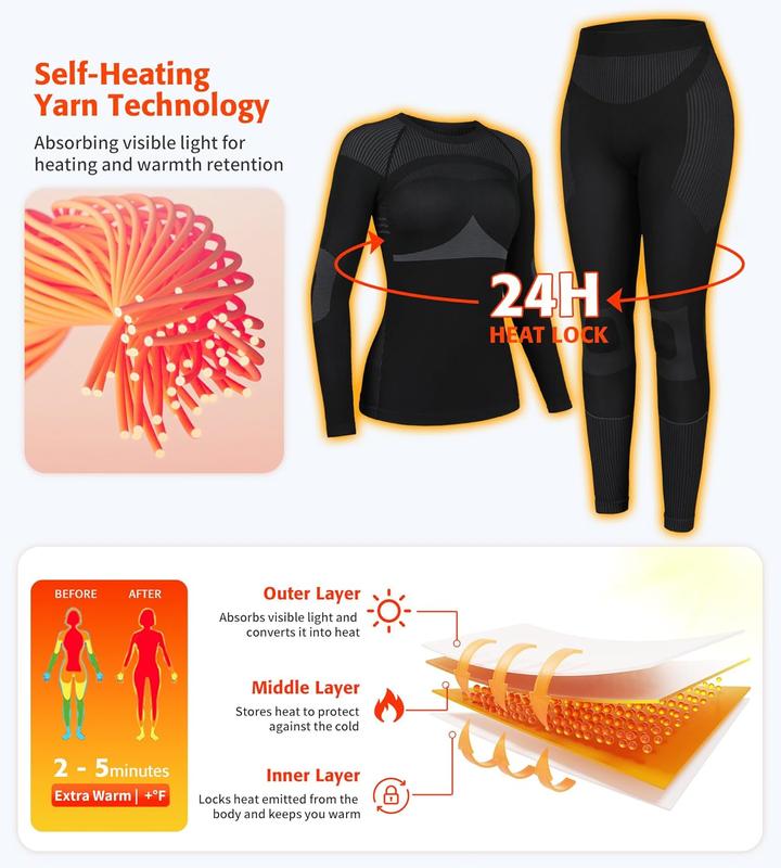 Thermal Underwear Set for Women Long Johns Seamless Warm Base Layer Top & Bottom for Cold Weather