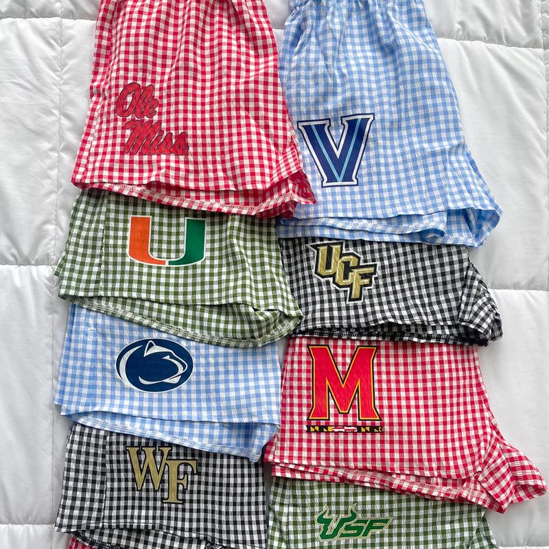 Personalized NCAA College Football Gingham Shorts, Women Gingham Shorts, Gift for Bed Party