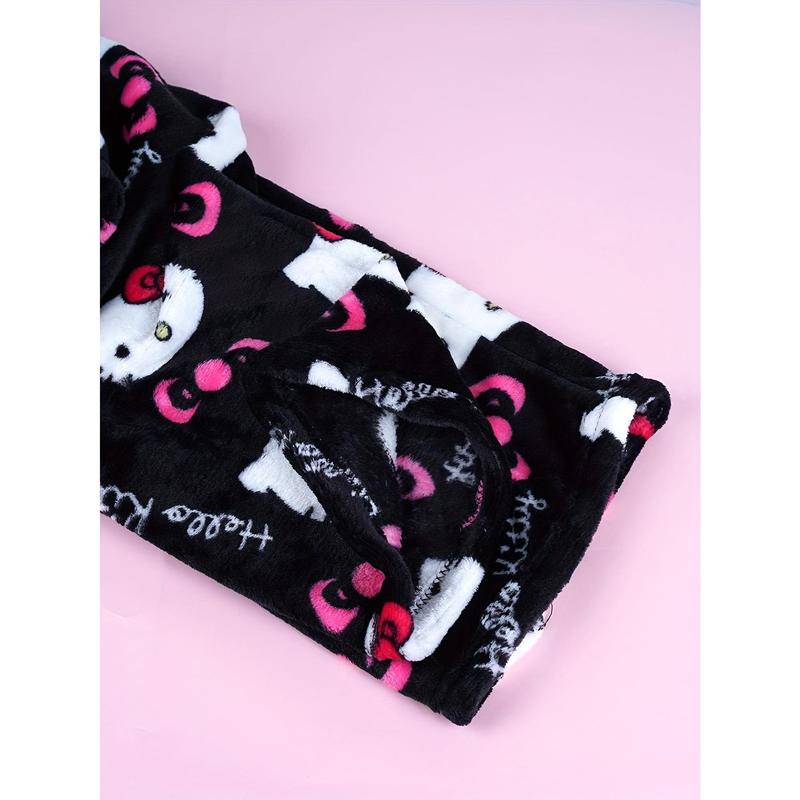 Fashion women PajamasTrousers Kawaii Woolen Anime Cartoon Casual Home Pants Winter Clothing Cat Pajamas Christmas Flannel