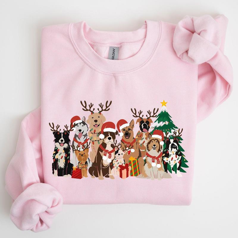 Christmas Dogs, Antlers, Reindeer, Santa, Dog Lover Sweatshirt, Crew Neck, Women's, Crewneck