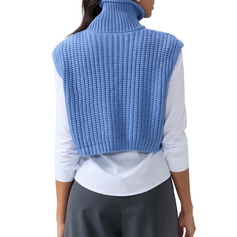 New Fashion Women's Knitted Sweaters Vest Cable Sleeveless Turtleneck Loose Casual Pullover Crop Tops