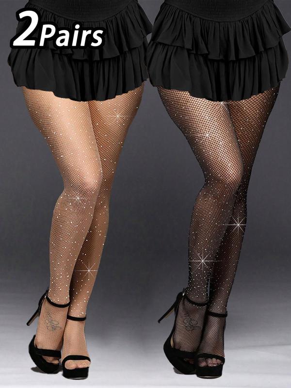 Women's Rhinestone Decor Fishnet Tights, Shiny Fishnet Pantyhose for Party Club Dating, Ladies Pantyhose for All Seasons